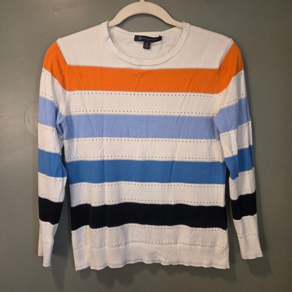 Brooks Brothers Women's Striped‎ Sweater Size M Preppy Nautical White Multi